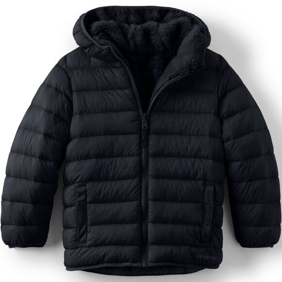 Land's End Unisex Kids Jacket Reversible Insulated Fleece Puffer Hood Sz L 10-12 - Picture 3 of 16